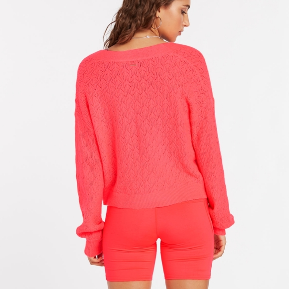 Volcom - Cardigan Beach Sweater - Electric Coral -Size Small - Picture 2 of 8